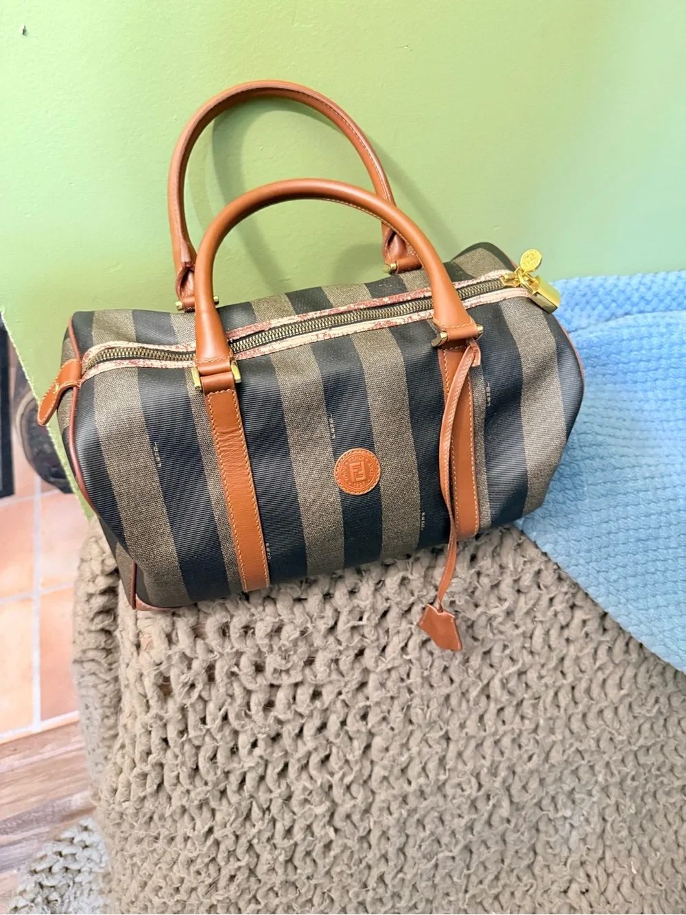 Stunning Vtg Fendi Pequin Striped Boston Bag